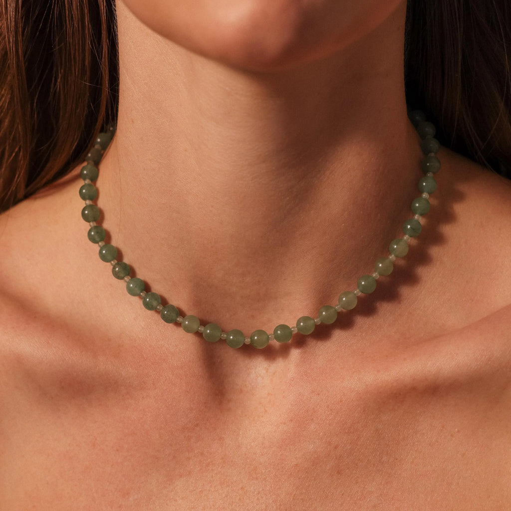 Aventurine Choker Necklace Silver 18K Gold Plated