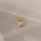 Emerald Cut Diamond Charm Silver 18K Gold Plated