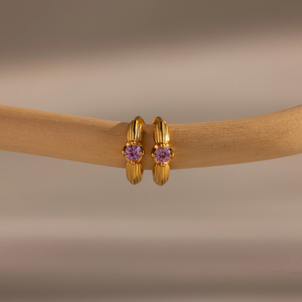 Ribbed Alexandrite Huggies Silver 18K Gold Plated