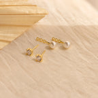 Diamond Pearl Ear Jackets Silver 18K Gold Plated