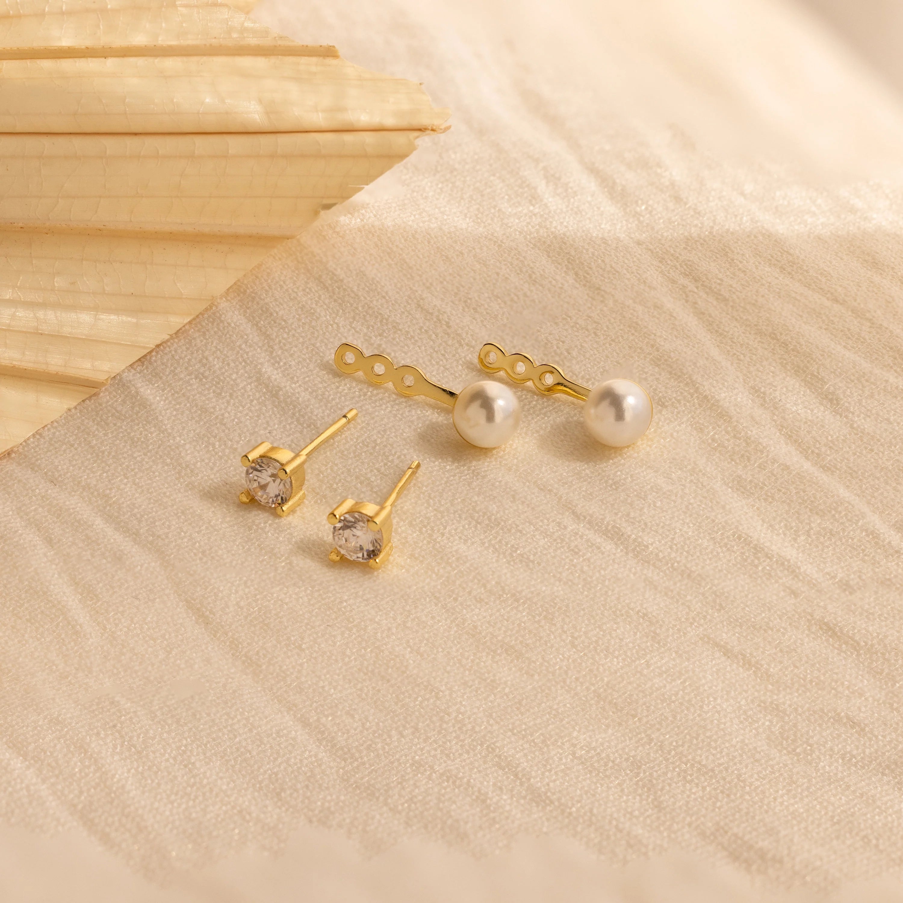 Diamond Pearl Ear Jackets Silver 18K Gold Plated