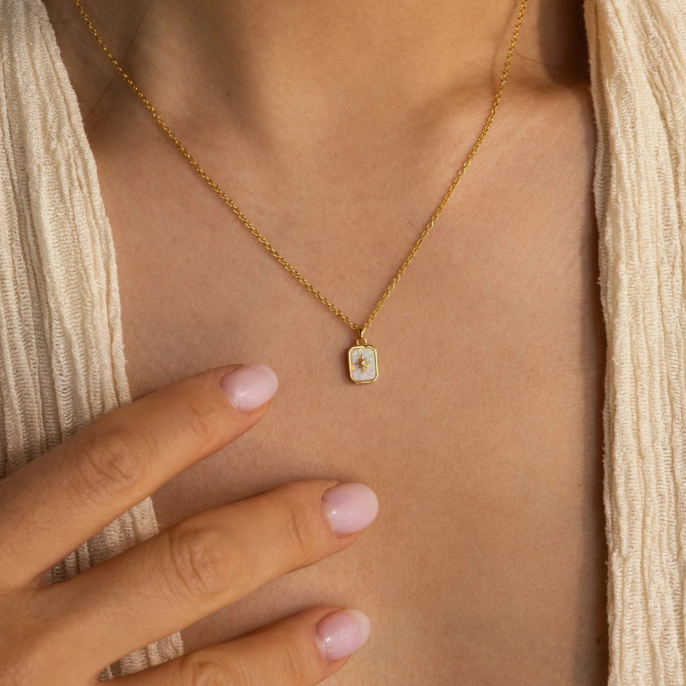 North Star Opal Necklace Silver 18K Gold Plated