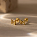 Bubble Initial Flatback Studs Silver 18K Gold Plated