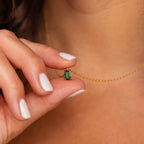 Emerald Cut Birthstone Necklace Silver 18K Gold Plated