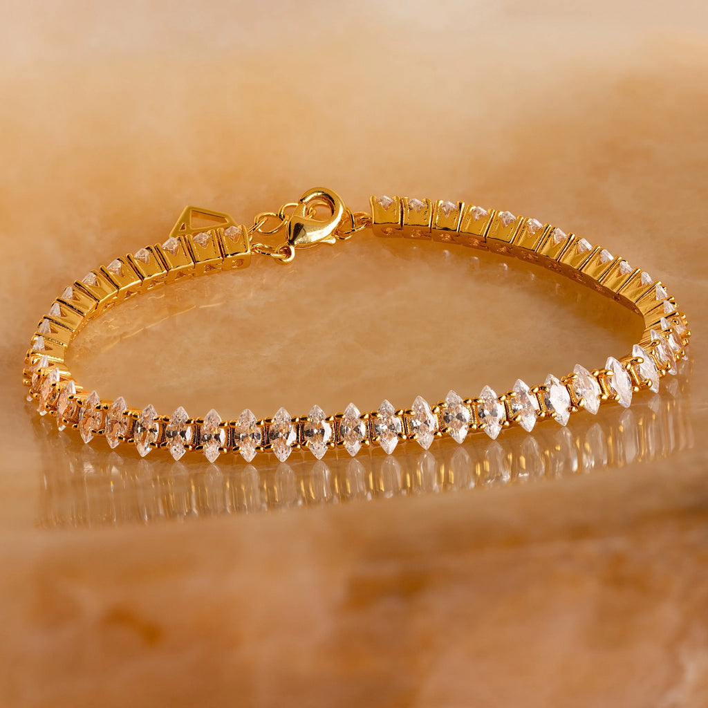 Marquise Cut Diamond Tennis Bracelet Silver 18K Gold Plated