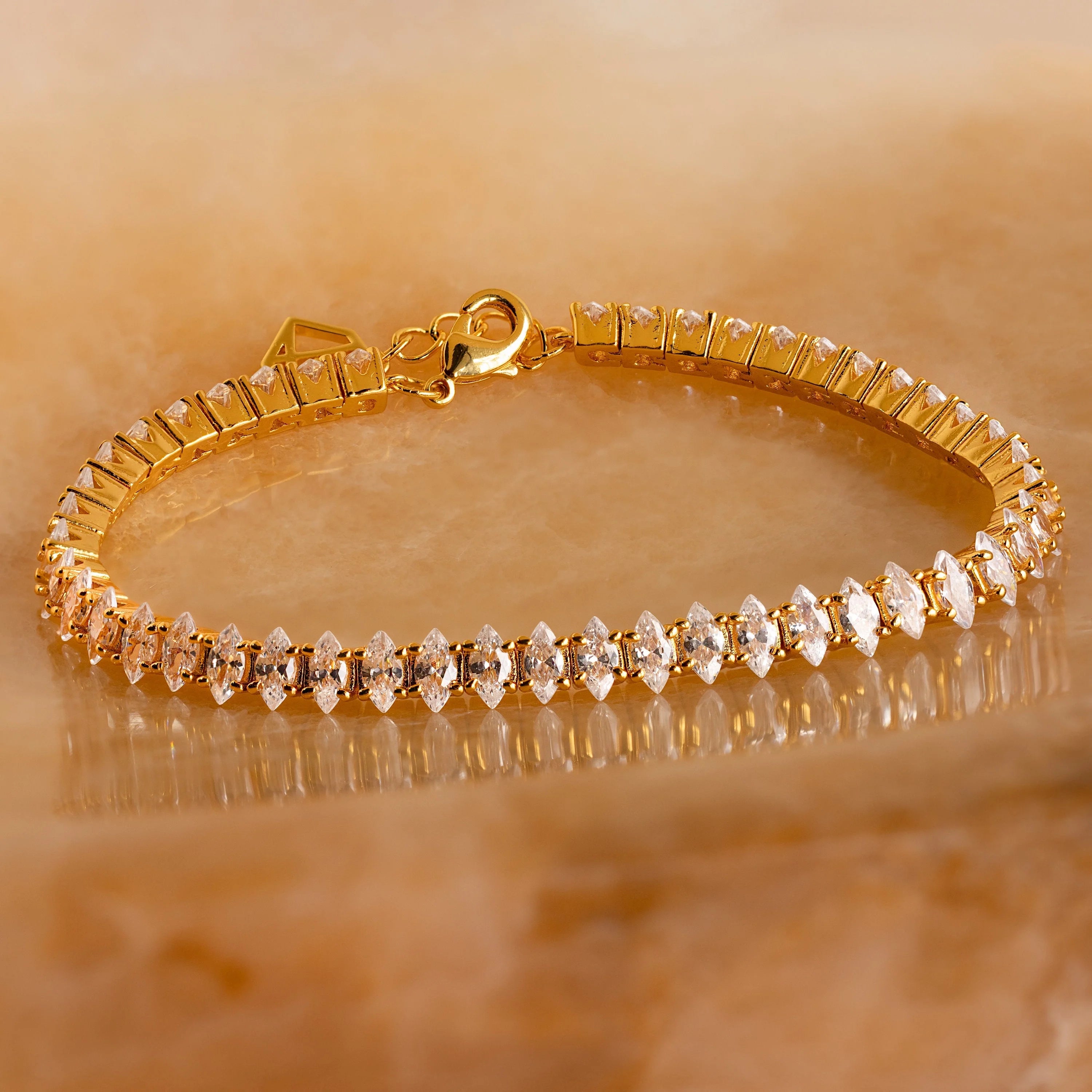 Marquise Cut Diamond Tennis Bracelet Silver 18K Gold Plated