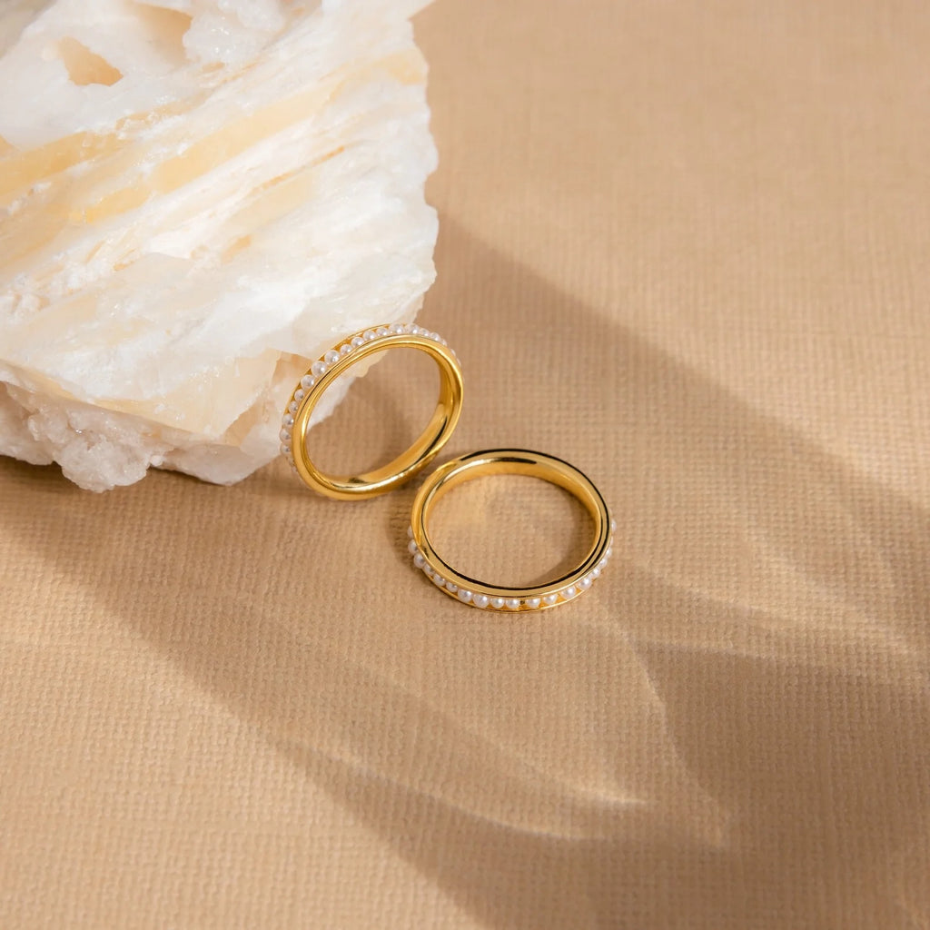 Alicia Pearl Inlay Band Silver 18K Gold Plated