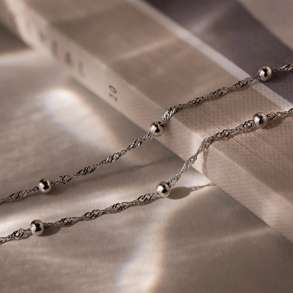 Duo Bead Chain Anklet Silver 18K Gold Plated