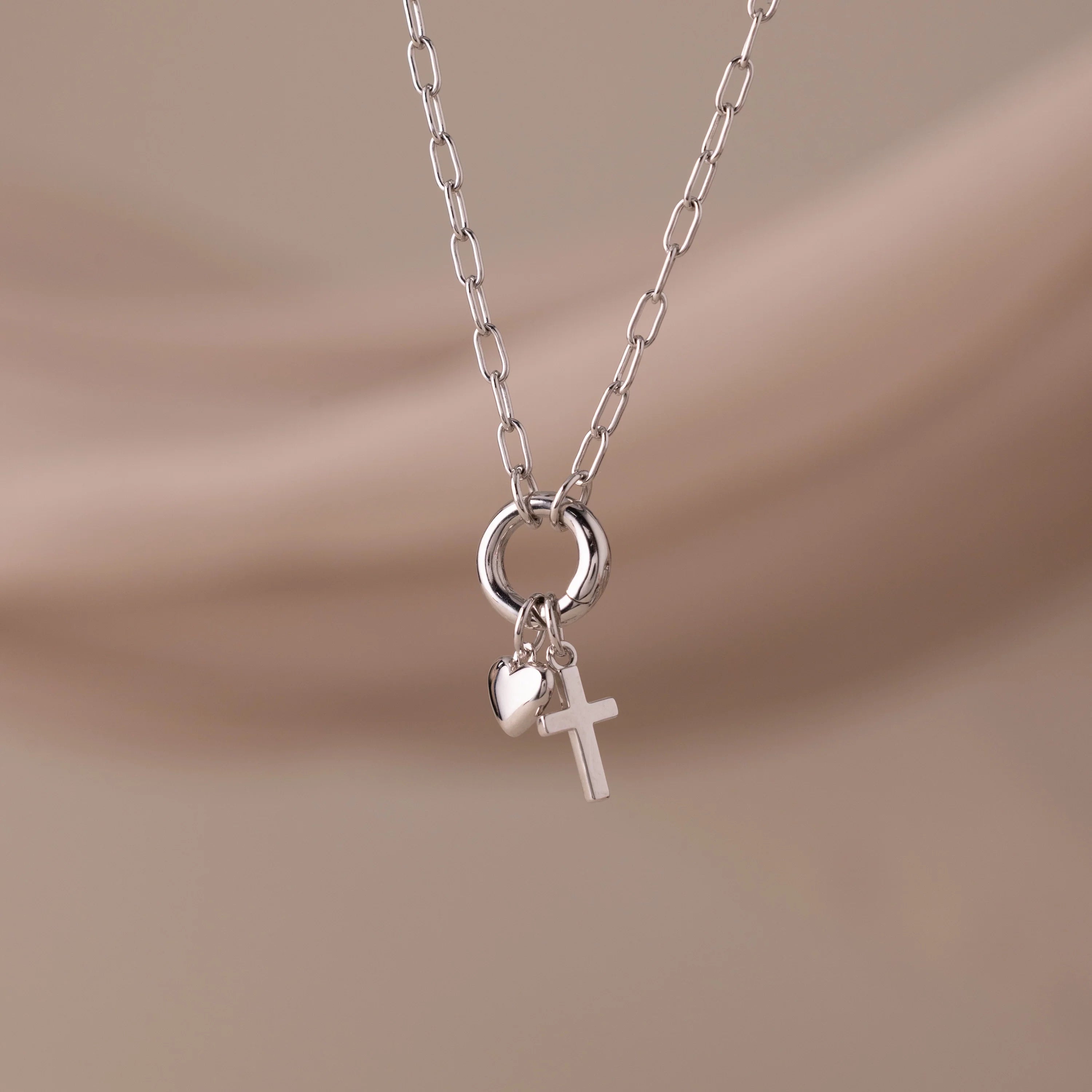 Cross & Heart Charm Bracelet Silver 18K Gold Plated