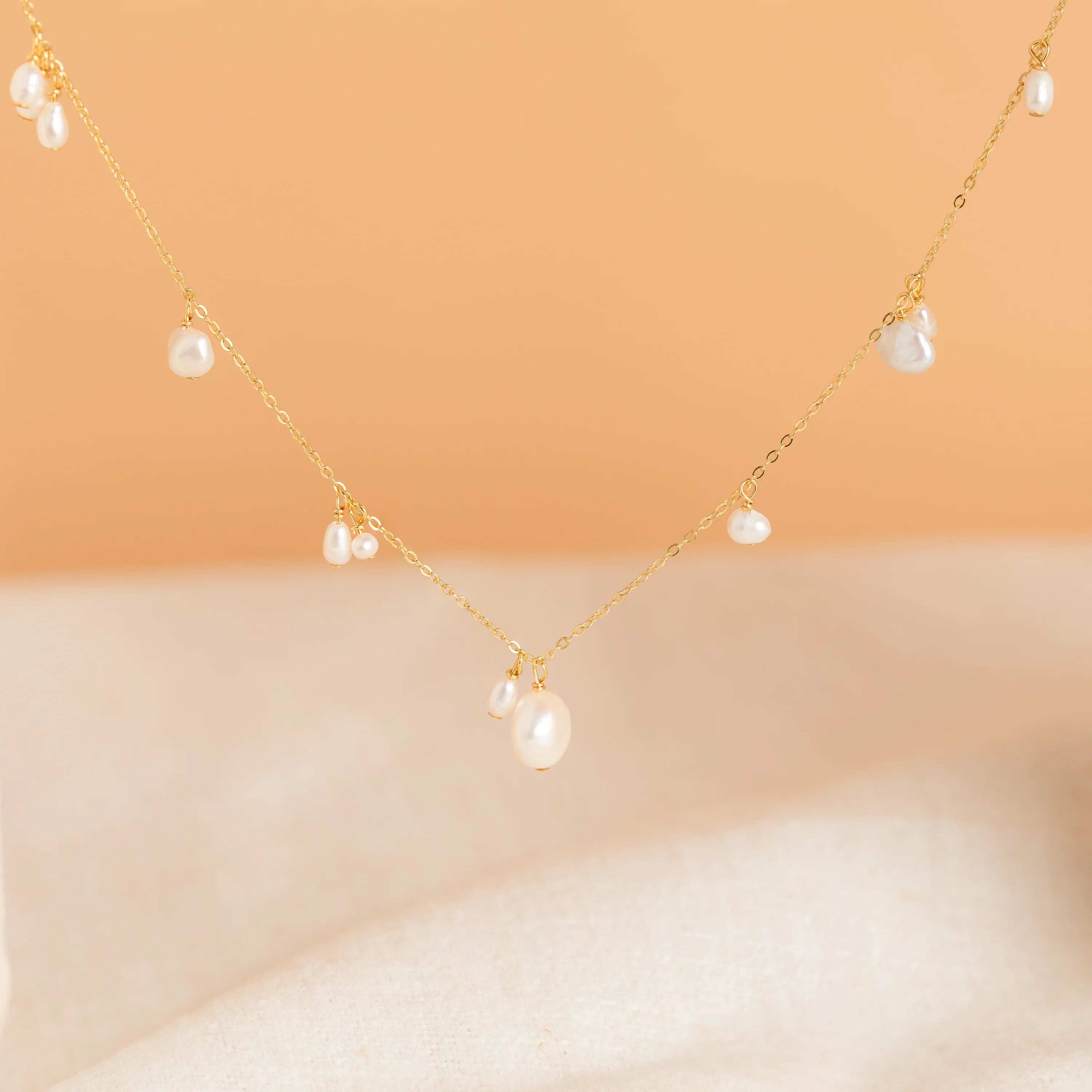 Baroque Pearl Station Necklace Silver 18K Gold Plated