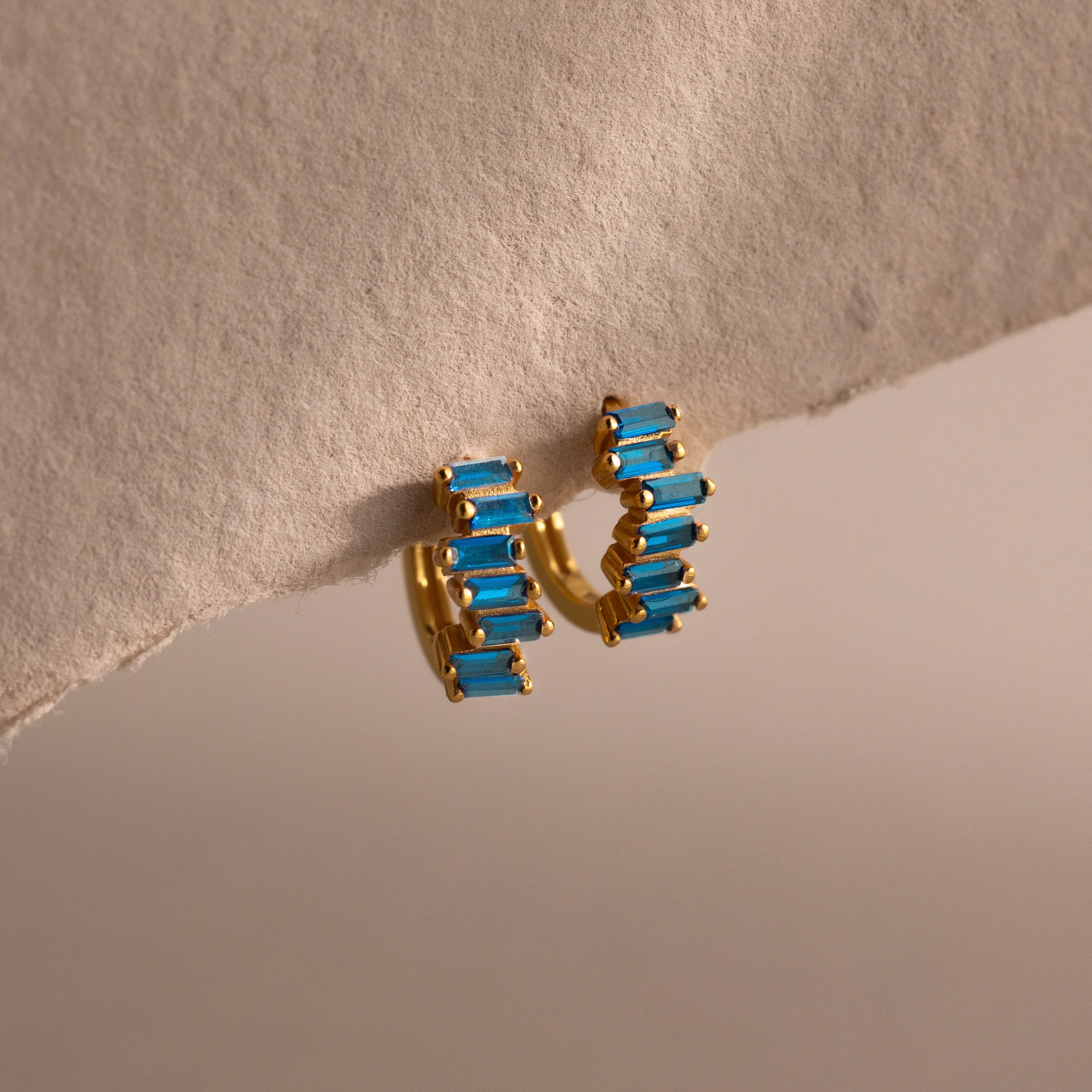 Staggered Baguette Birthstone Huggies Silver 18K Gold Plated