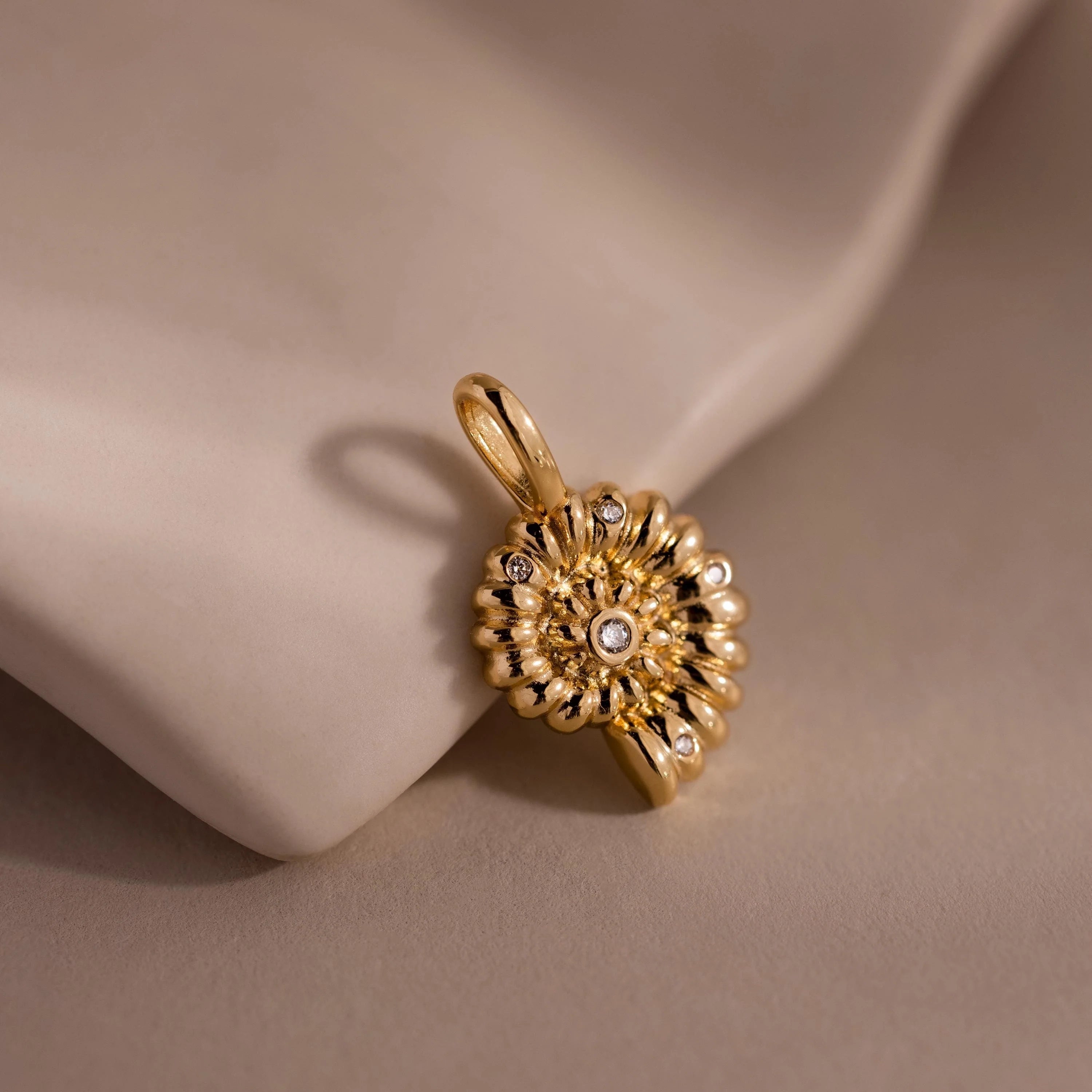 Diamonds Seashell Charm Silver 18K Gold Plated