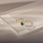 Emerald Teardrop Pearl Ring Silver 18K Gold Plated