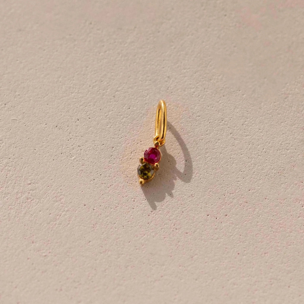 Dainty Duo Birthstone Charm Silver 18K Gold Plated