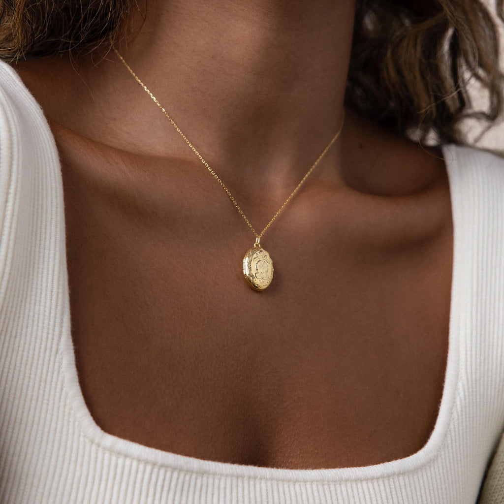 Floral Handwriting Locket Necklace Silver 18K Gold Plated