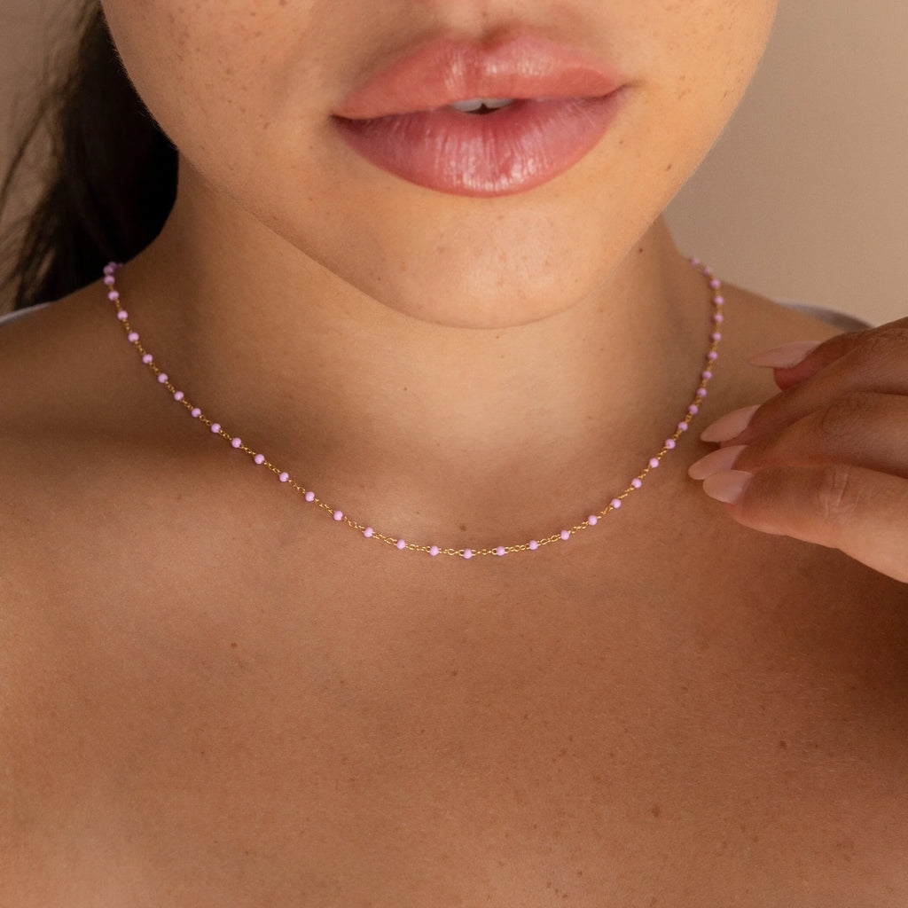 Pink Station Necklace Silver 18K Gold Plated