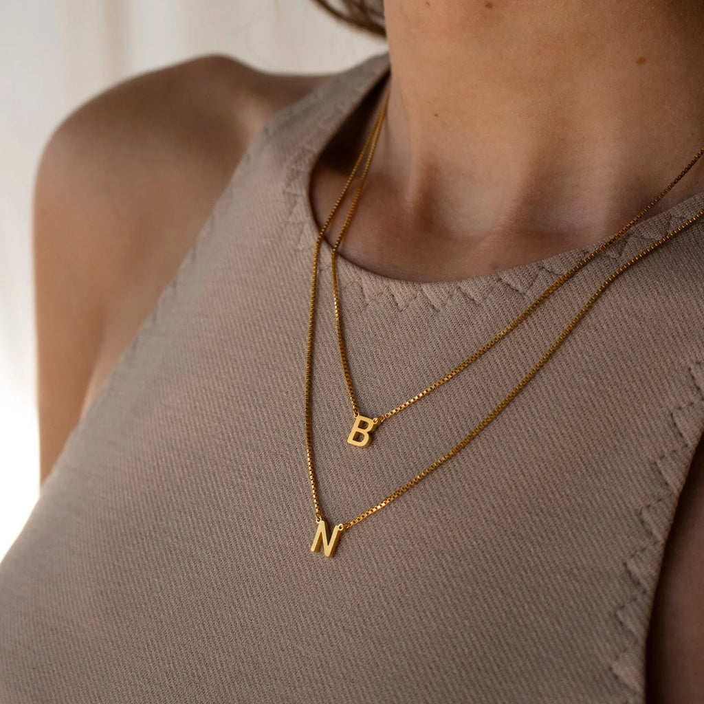 Alice Double Letter Box Chain Necklace Silver 18K Gold Plated