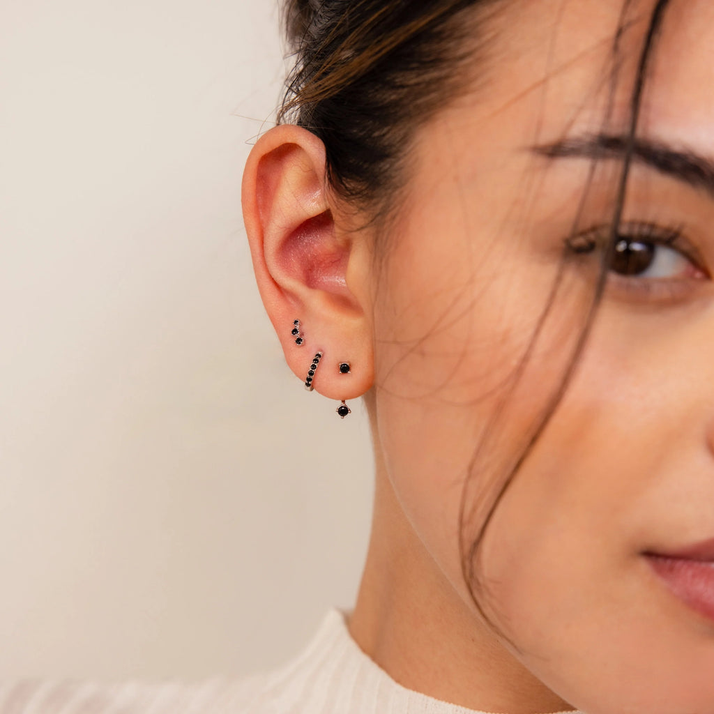 Black Diamond Earrings Set Silver 18K Gold Plated