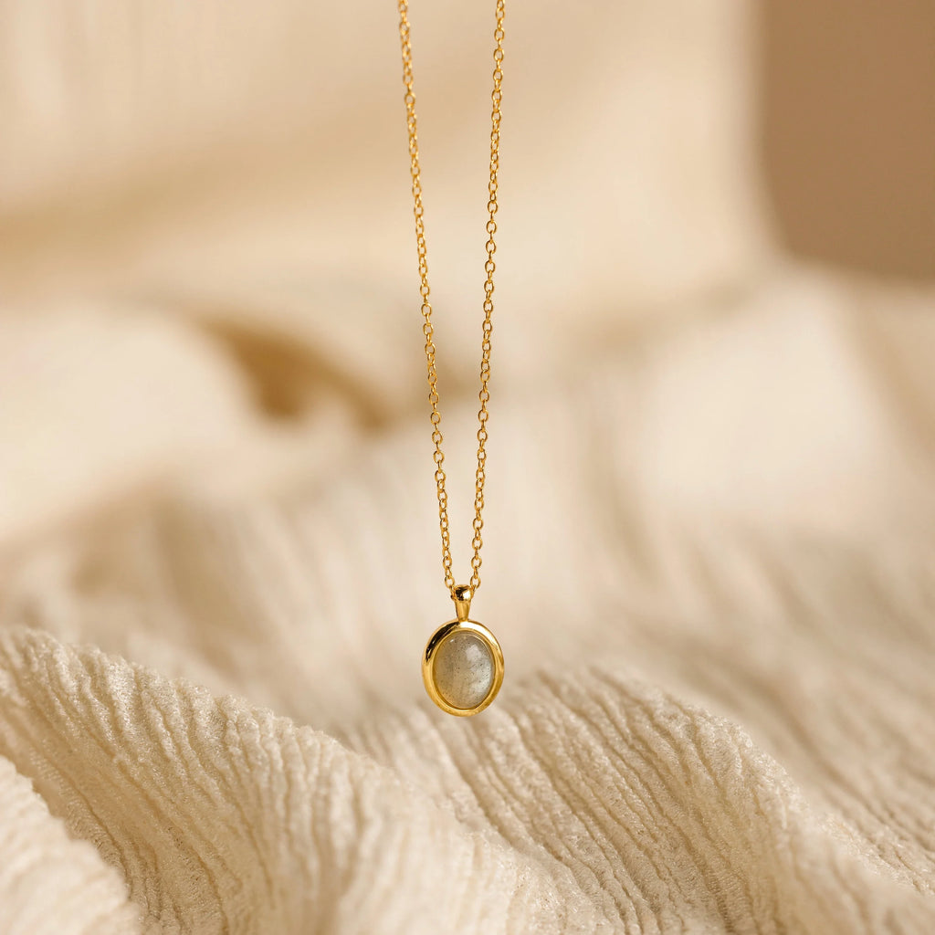 Oval Labradorite Pendant Necklace Silver 18K Gold Plated
