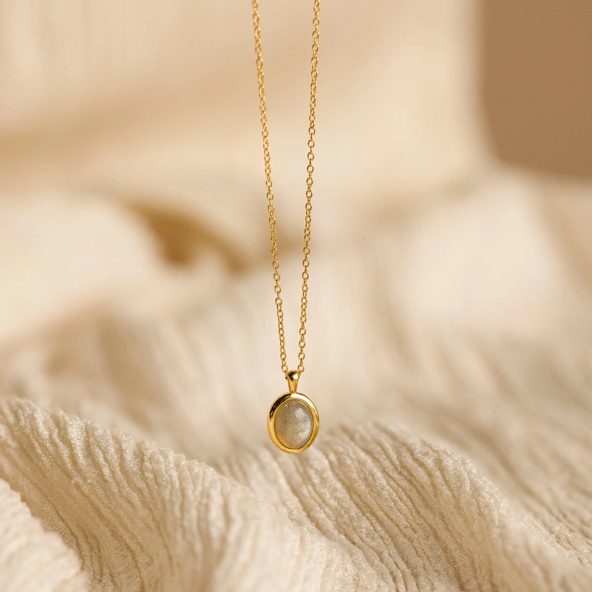 Oval Labradorite Pendant Necklace Silver 18K Gold Plated