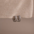 Diamonds Ribbed Pave Huggies Silver 18K Gold Plated