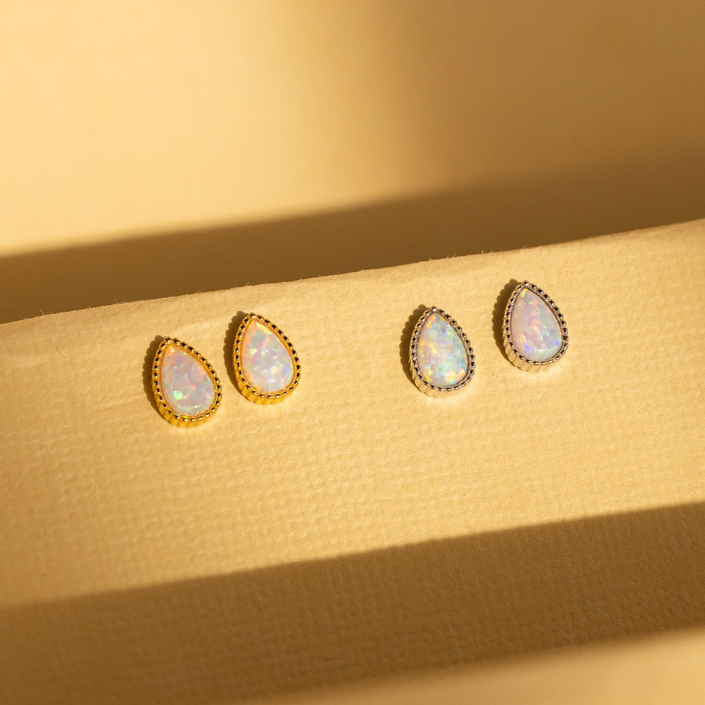 Opal Teardrop Studs Silver 18K Gold Plated
