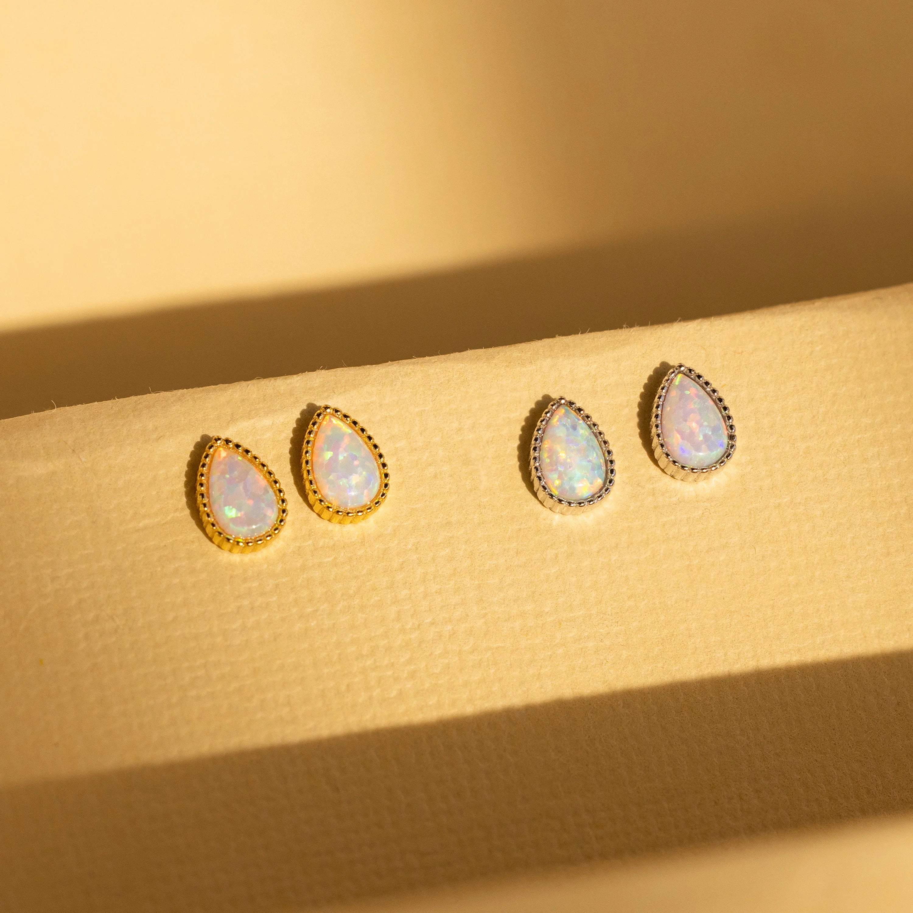 Opal Teardrop Studs Silver 18K Gold Plated