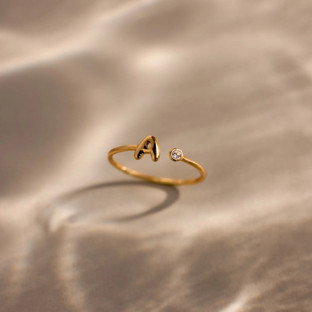 Bubble Initial Birthstone Ring Silver 18K Gold Plated