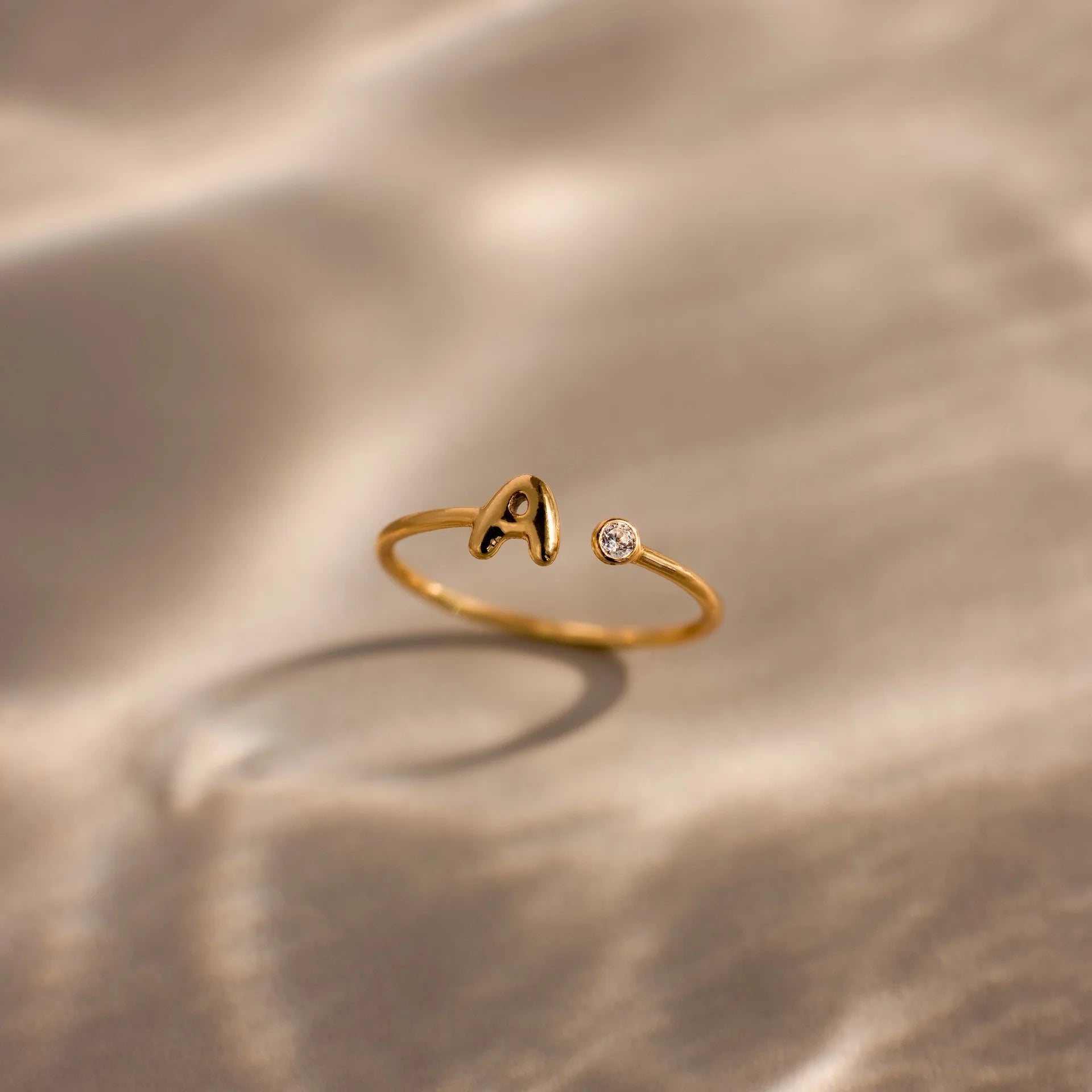 Bubble Initial Birthstone Ring Silver 18K Gold Plated