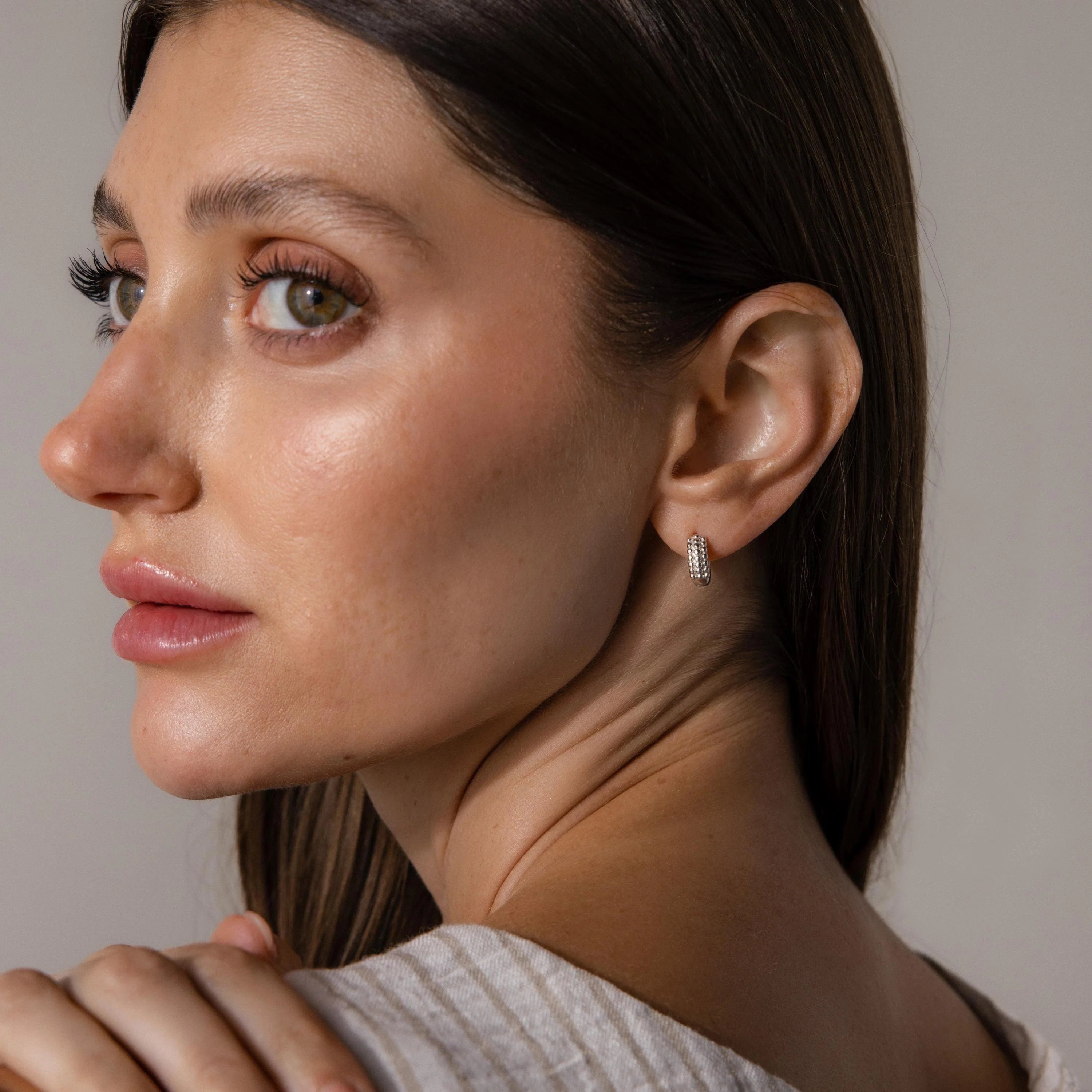 Beaded Chunky Hoops Silver 18K Gold Plated