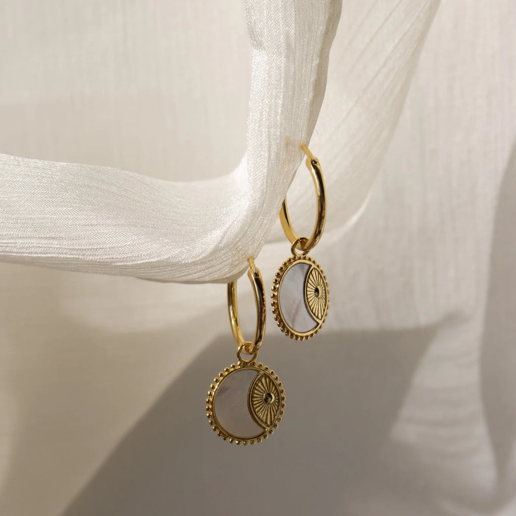 Pia Pearl Coin Hoops Silver 18K Gold Plated