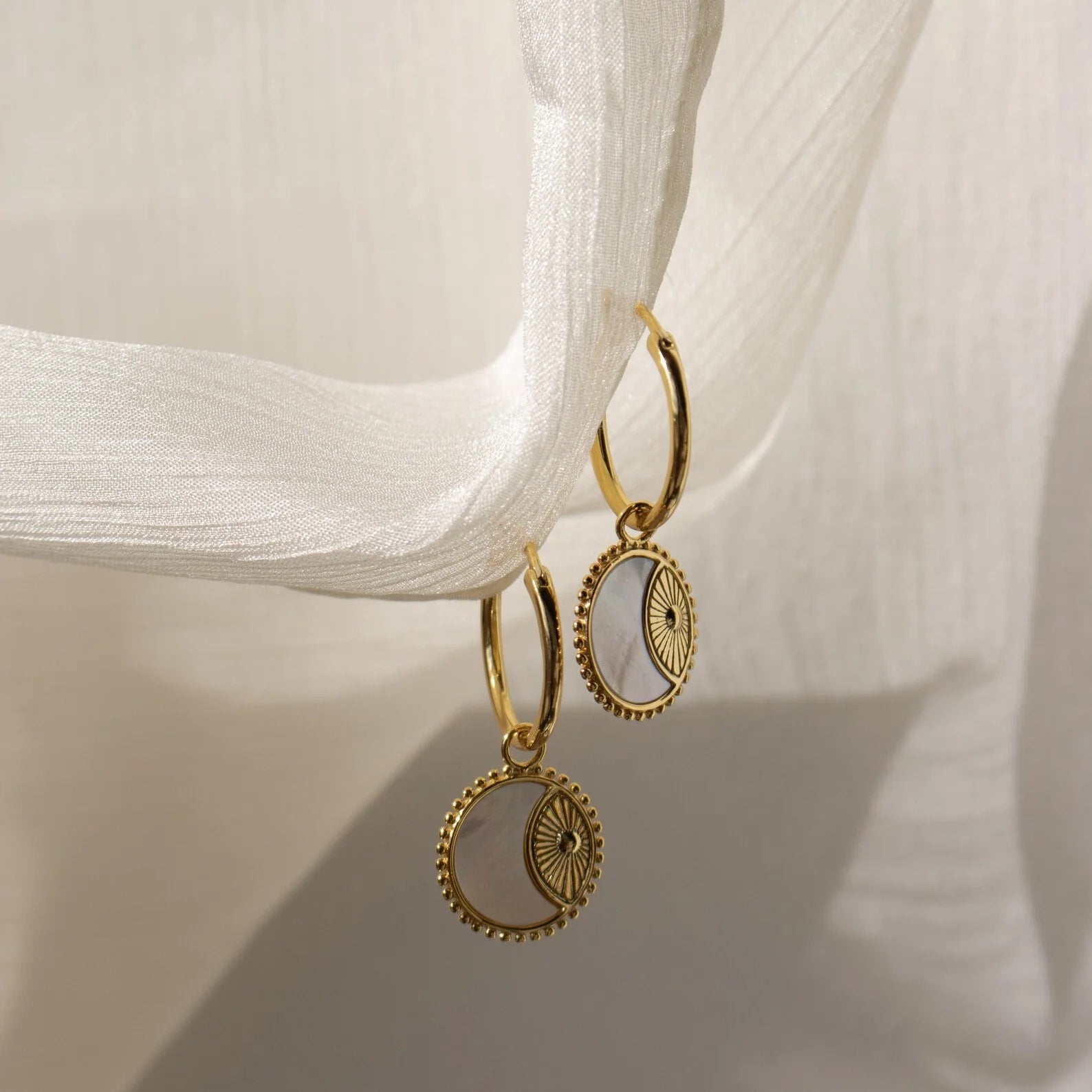 Pia Pearl Coin Hoops Silver 18K Gold Plated