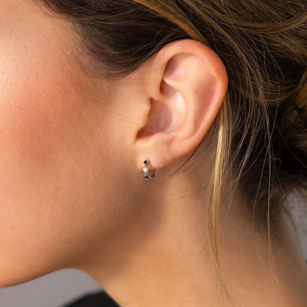 Pearl & Onyx Huggies Silver 18K Gold Plated