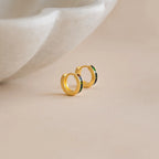 Black Opal Inlay Huggies Silver 18K Gold Plated