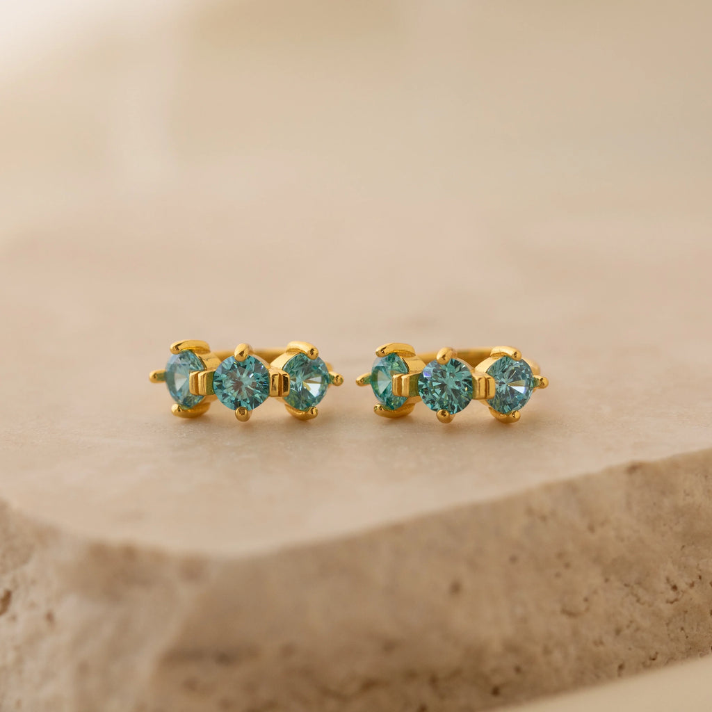 Triple Blue Zircon Huggies Silver 18K Gold Plated