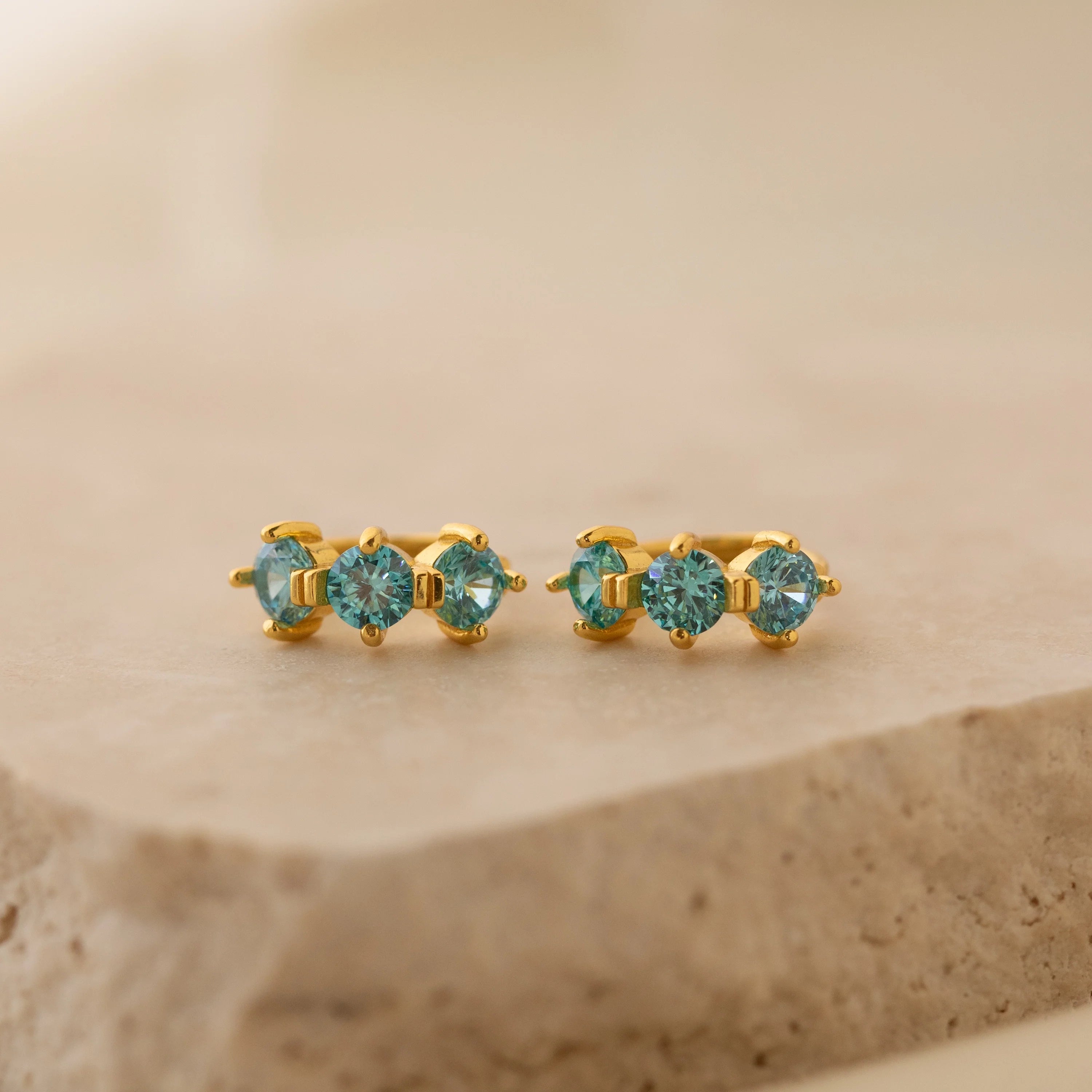 Triple Blue Zircon Huggies Silver 18K Gold Plated