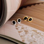 Vintage Oval Black Studs Silver 18K Gold Plated