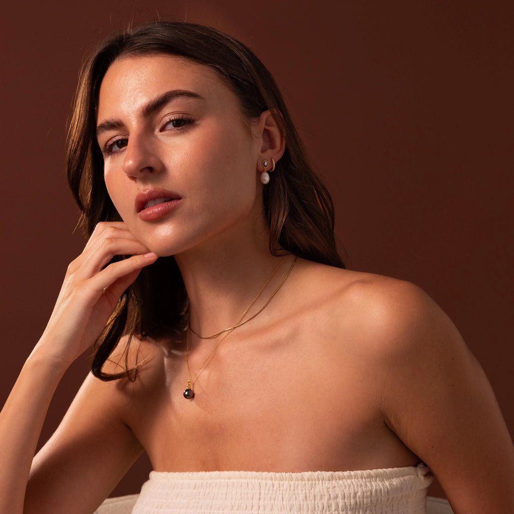 Midnight Pearl Drop Earrings Silver 18K Gold Plated
