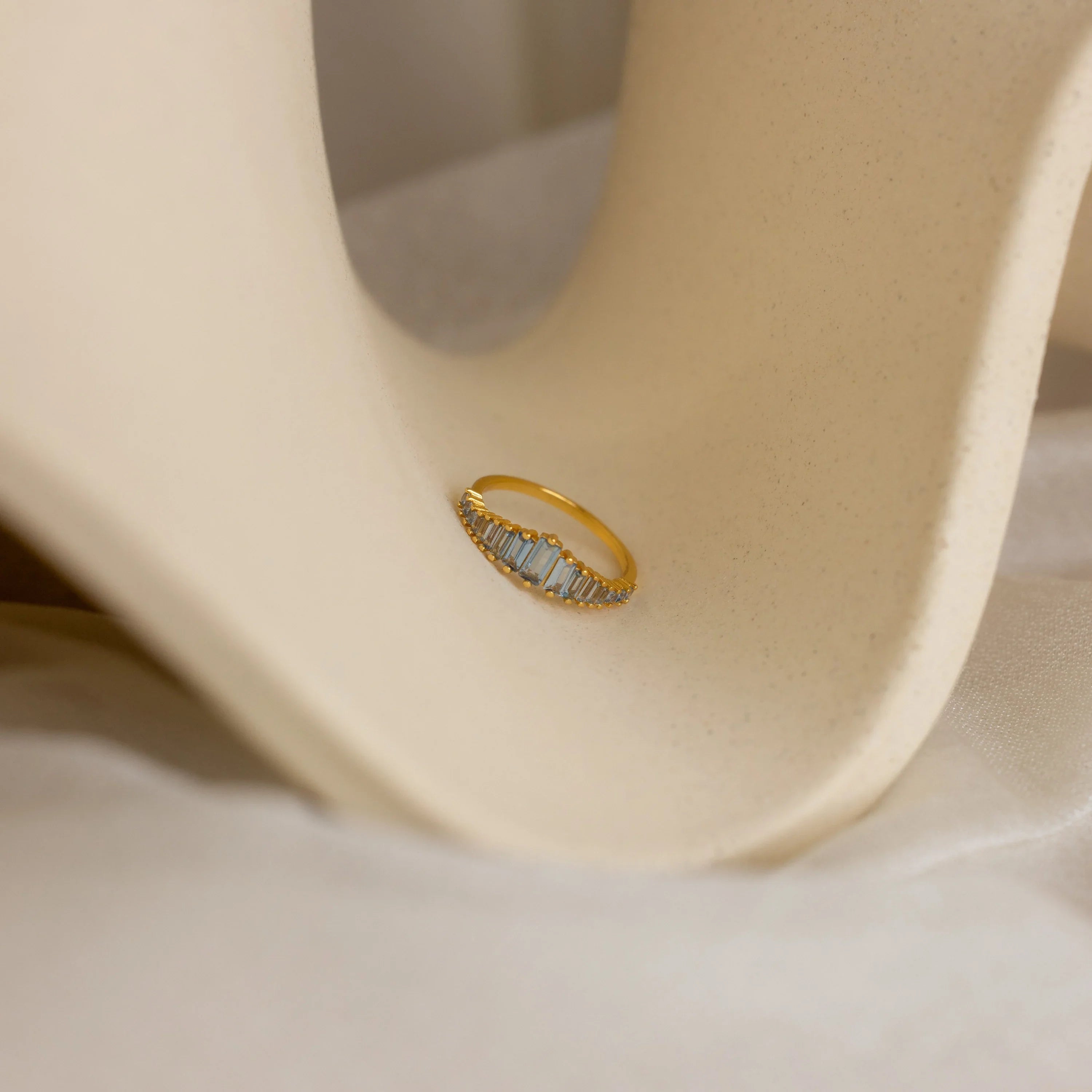 Art Deco Aquamarine Ring Silver 18K Gold Plated