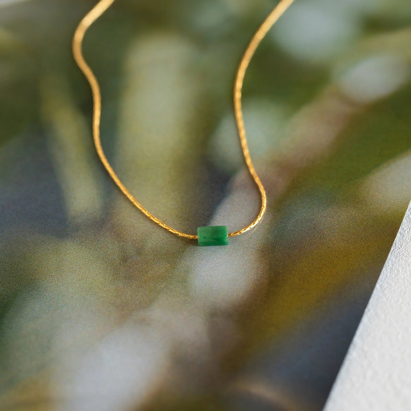 Dainty Jade Bar Necklace Silver 18K Gold Plated