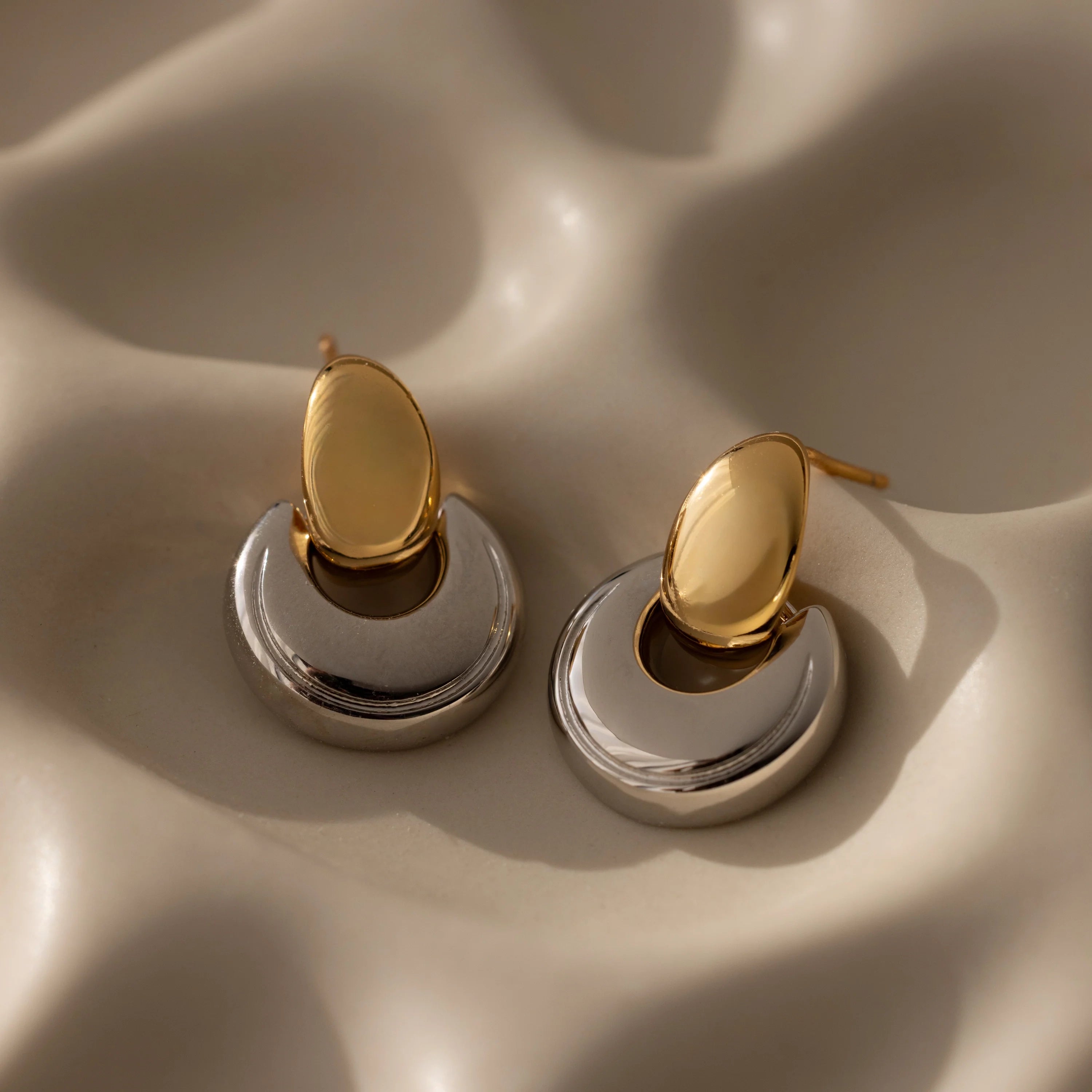 Eclipse Dome Studs in Mixed Metal Silver 18K Gold Plated