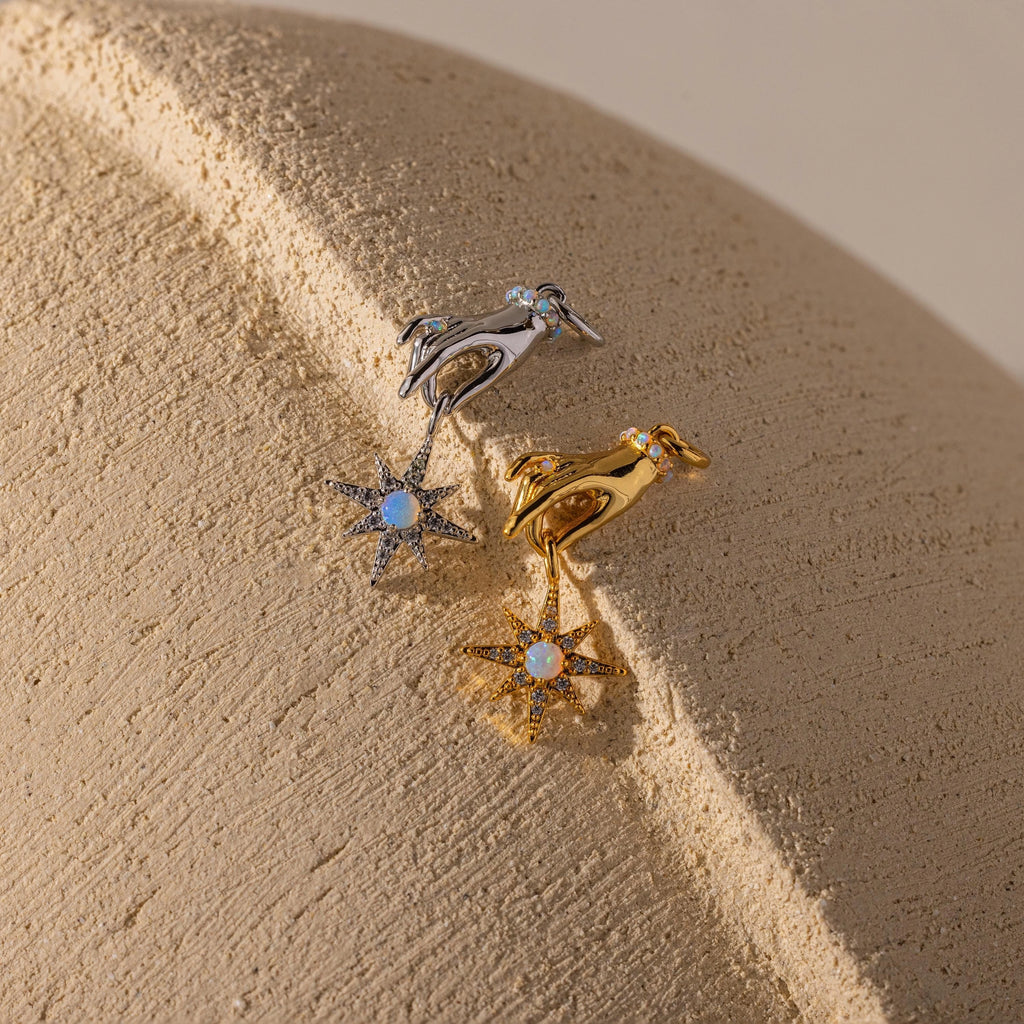 Opal Star Hand Charm Silver 18K Gold Plated
