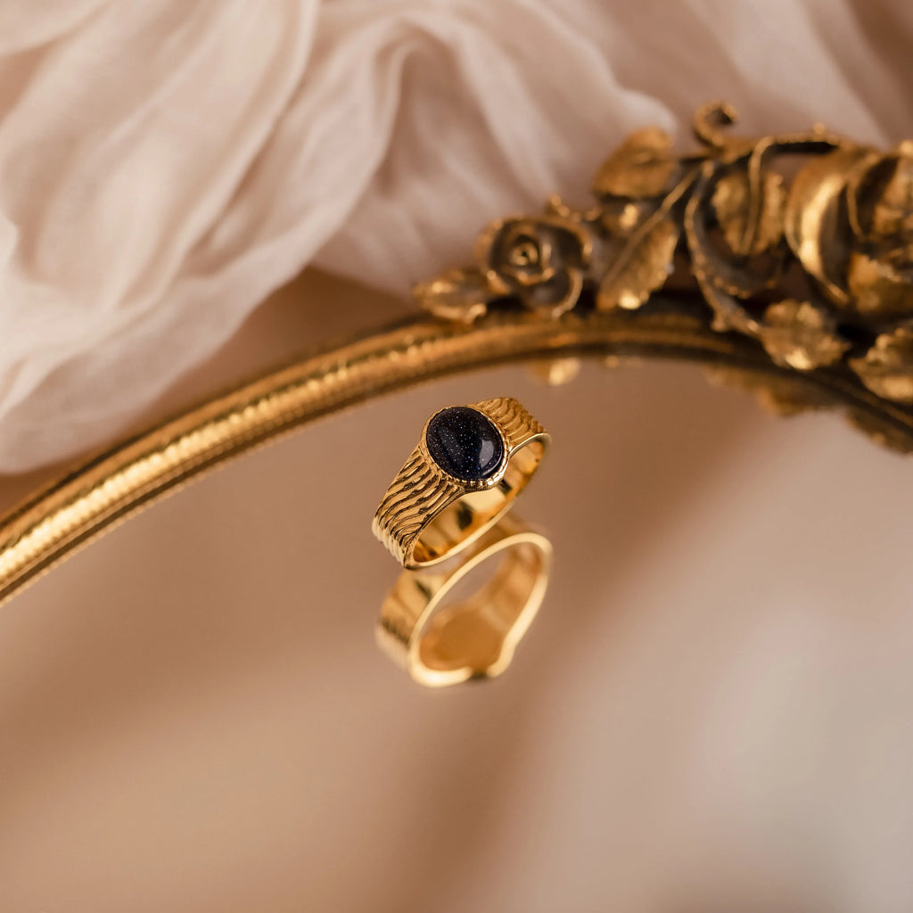Celestial Black Signet Ring Silver 18K Gold Plated