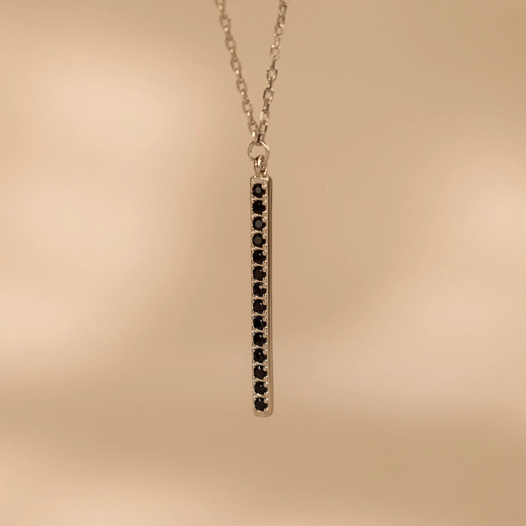 Onyx Bar Pendant Necklace Silver 18K Gold Plated