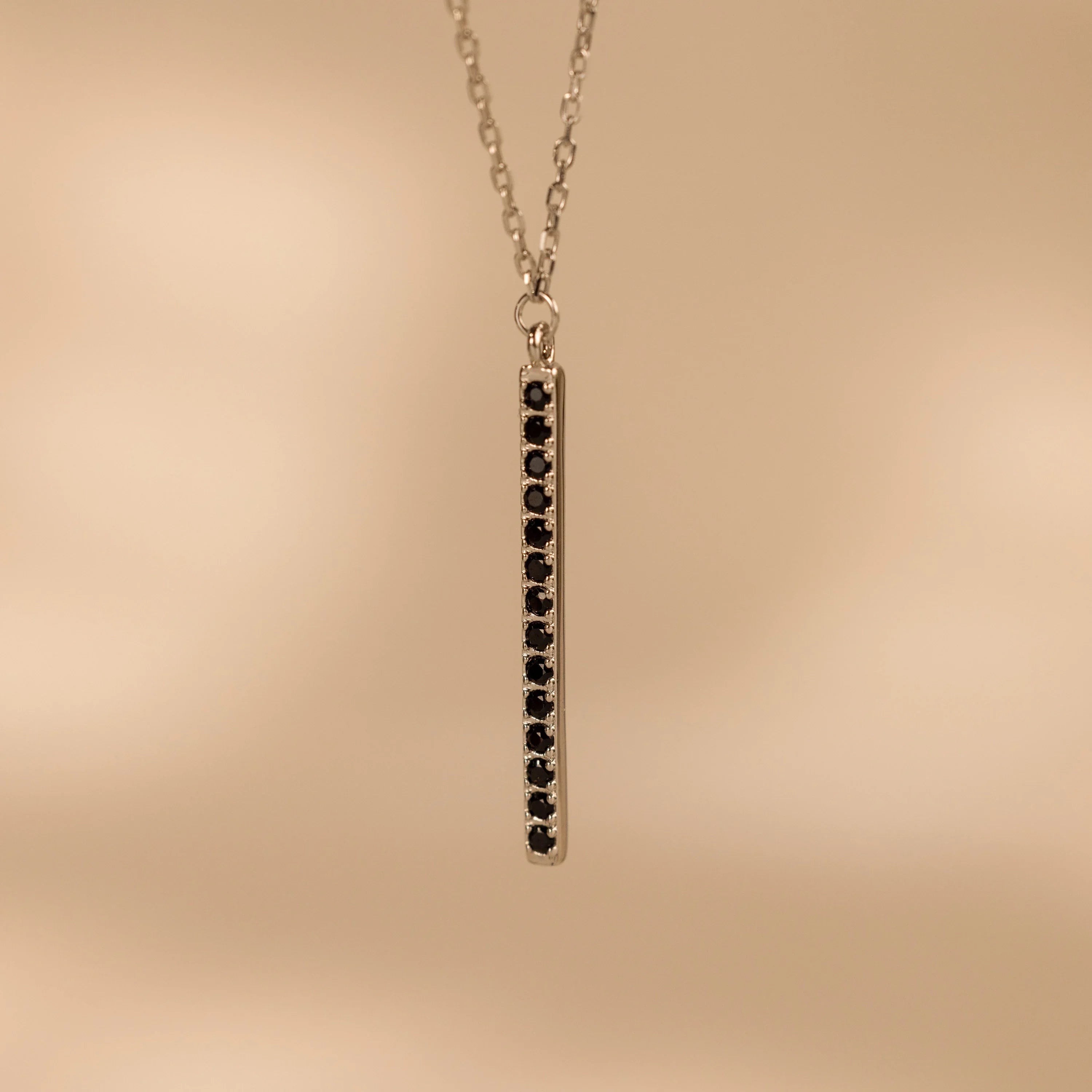 Onyx Bar Pendant Necklace Silver 18K Gold Plated