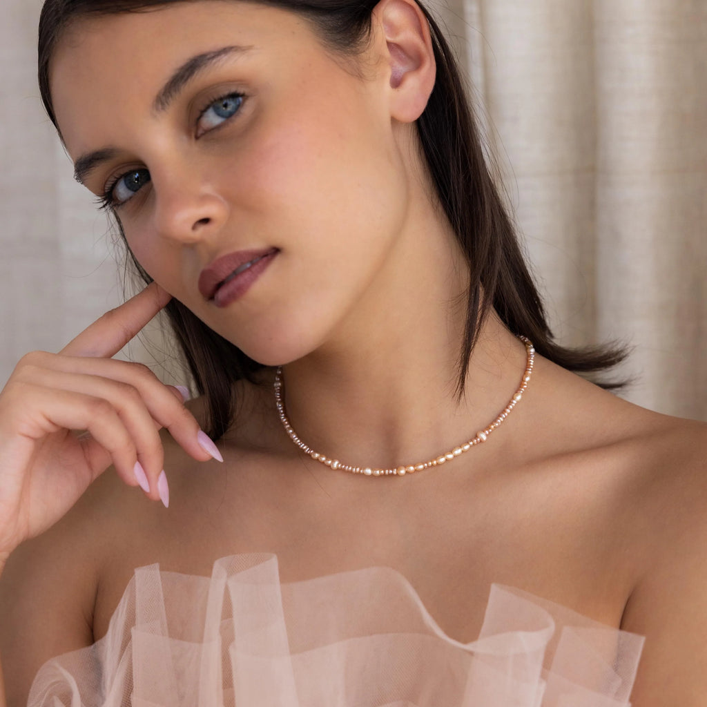 Blush Pearl Beaded Necklace Silver 18K Gold Plated