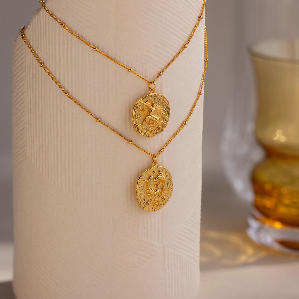 Zodiac Coin Necklace Silver 18K Gold Plated