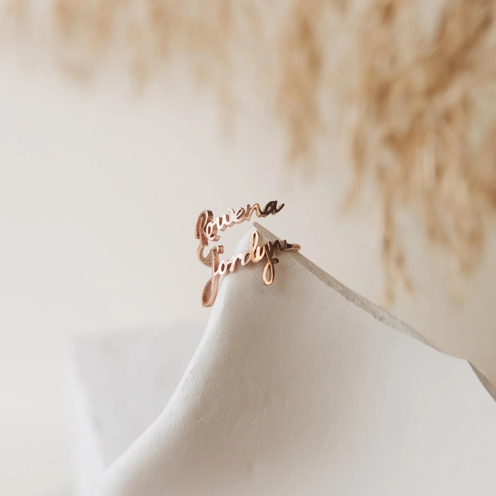 Grace Duo Name Ring Silver 18K Gold Plated