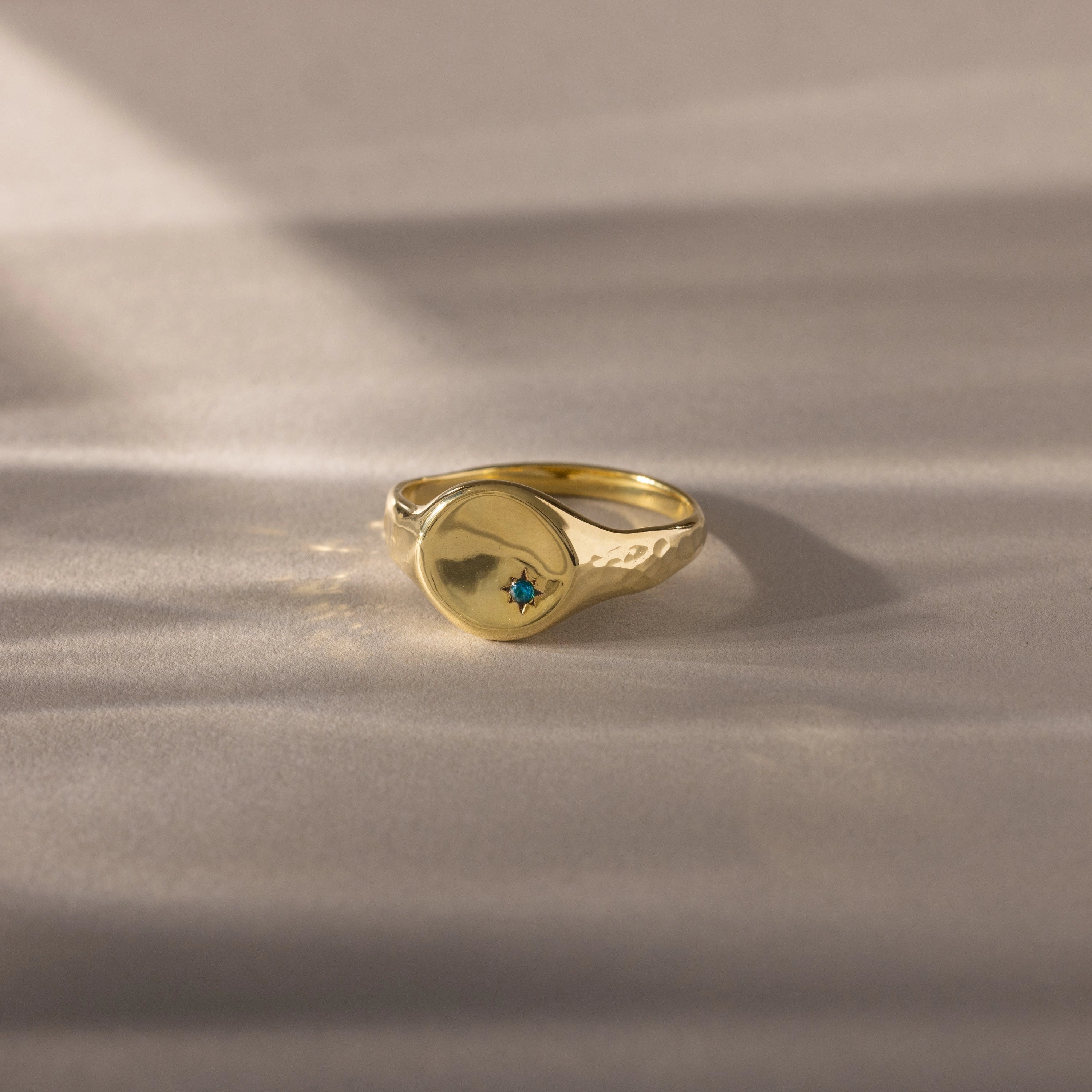 North Star Zircon Signet Ring Silver 18K Gold Plated
