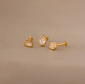 Diamond Bezel Flatback Studs Set Silver 18K Gold Plated